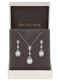 Jon Richard Collier et boucles d'oreilles assortis en cristal clair pavé 3 Tier Silhouette en A Drop