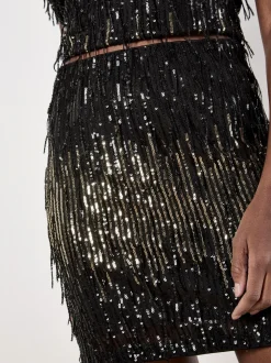 Jupe à franges Apricot rayée à Sequins