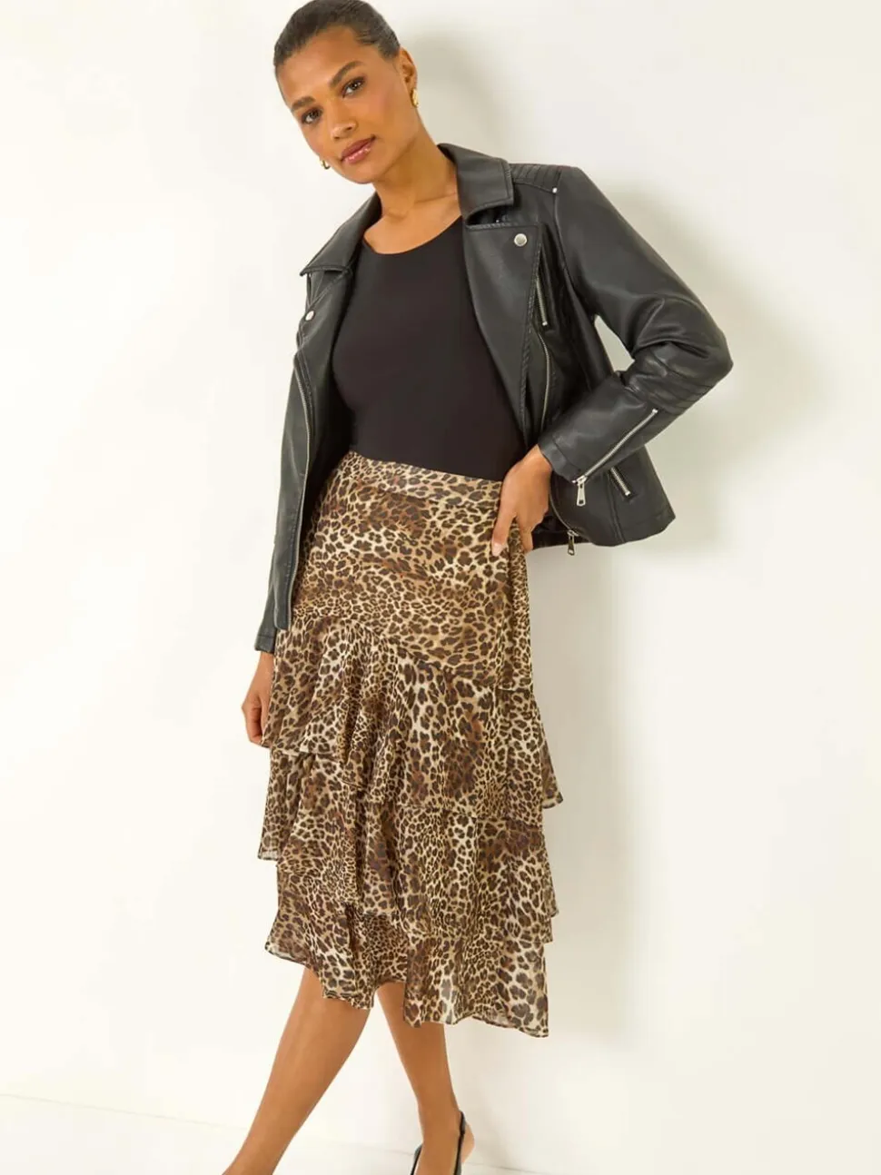 Jupe à volants et imprimé animal Roman