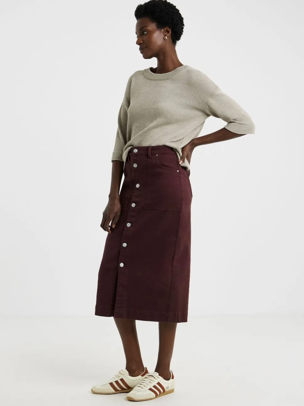 Jupe midi JD Williams en jean boutonnée