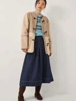 Jupe mi-longue Monsoon Darcie plissée en denim