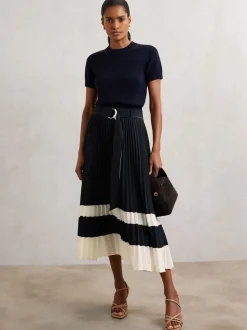 Jupe mi-longue plissée ceinturée Reiss Goldie