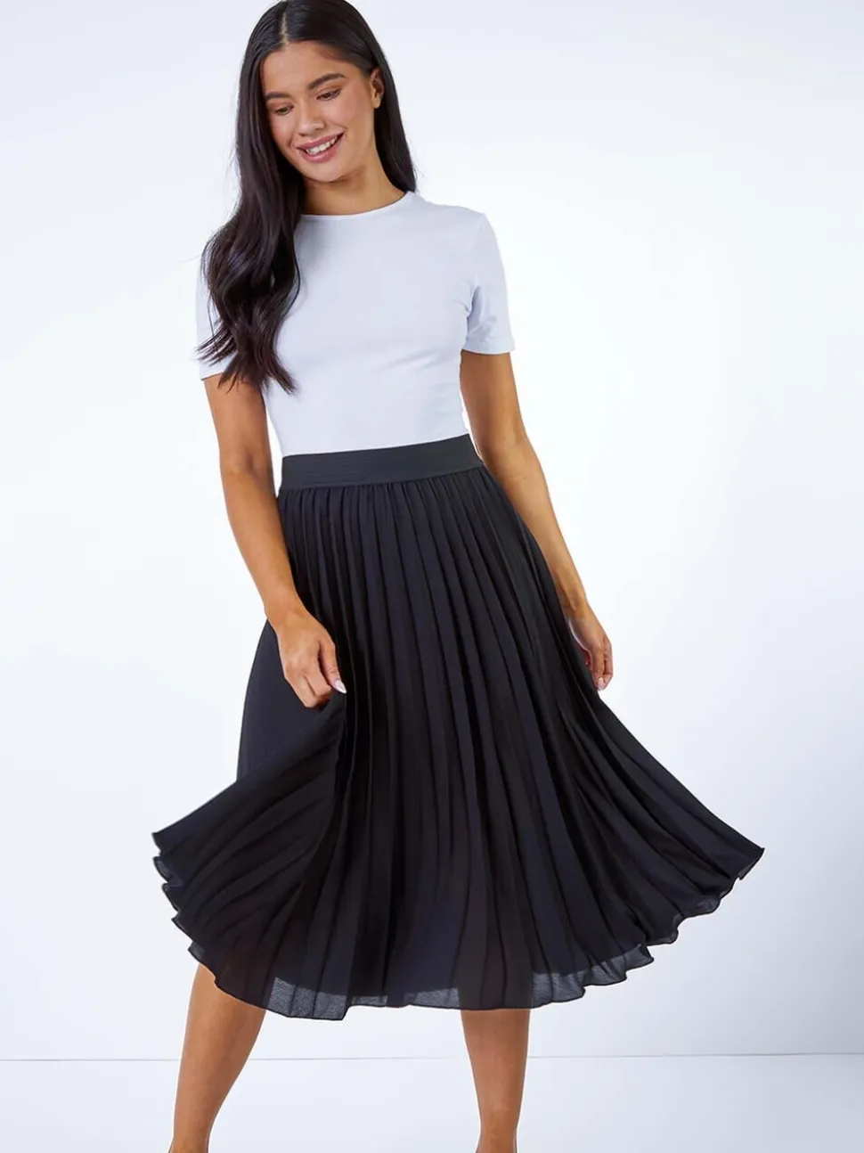 Jupe mi-longue plissée Roman Petites tailles à taille élastique
