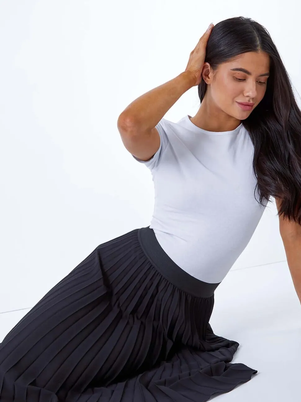 Jupe mi-longue plissée Roman Petites tailles à taille élastique