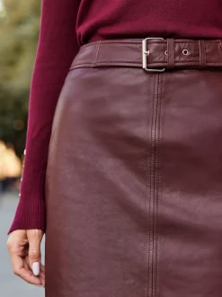 Jupe mi-longue Sosandar crayon en cuir à empiècements