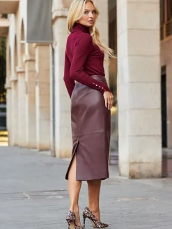 Jupe mi-longue Sosandar crayon en cuir à empiècements