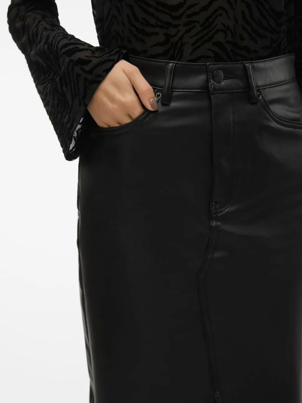 Jupe mi-longue Vero Moda similicuir