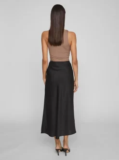 Jupe mi-longue vila en satin taille haute
