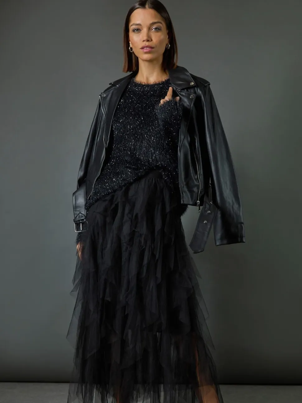 Jupe Roman élastique avec superposition en tulle