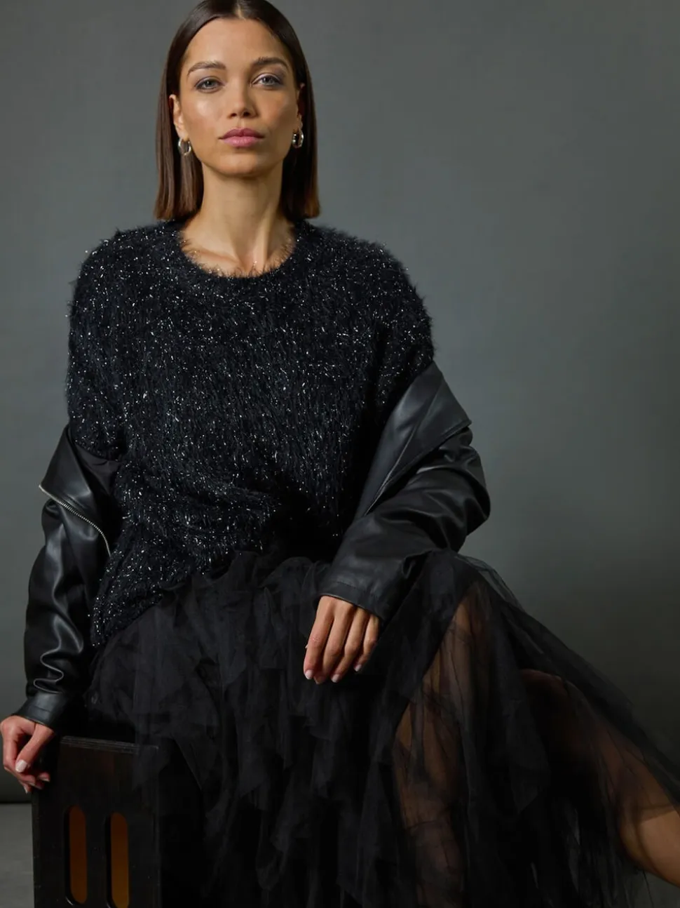 Jupe Roman élastique avec superposition en tulle