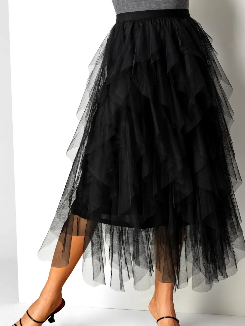Jupe Roman élastique avec superposition en tulle