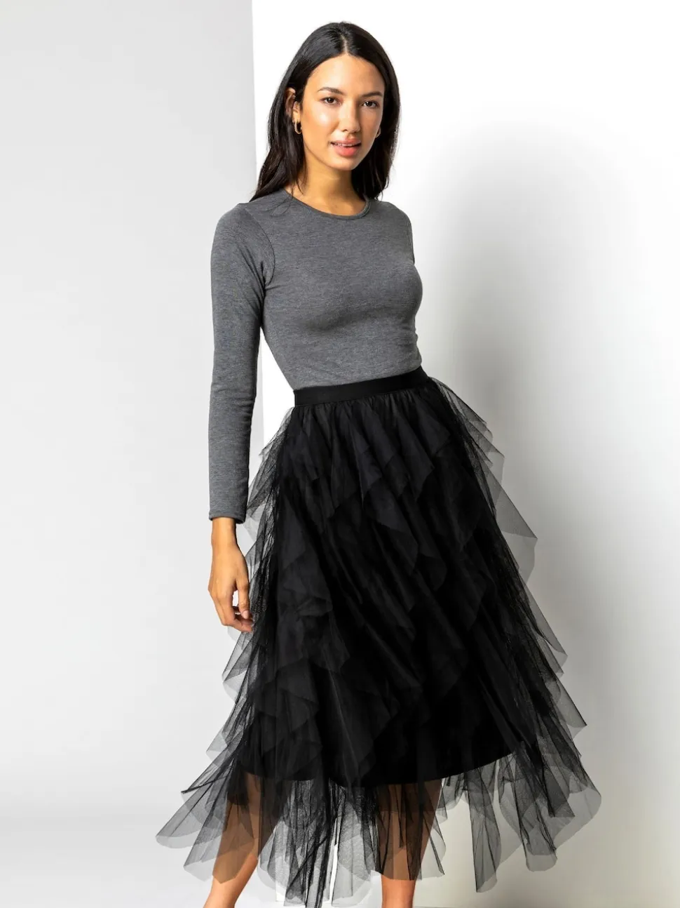 Jupe Roman élastique avec superposition en tulle