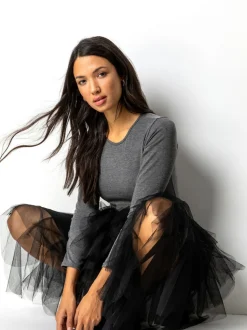 Jupe Roman élastique avec superposition en tulle