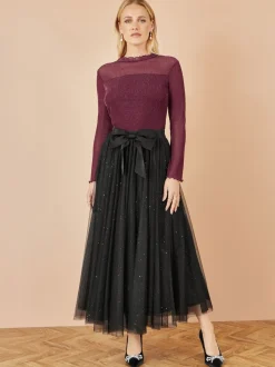 Jupe Yumi en tulle en maille filet scintillante avec nœud en satin