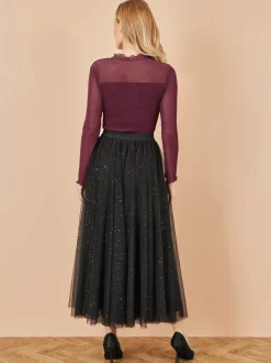 Jupe Yumi en tulle en maille filet scintillante avec nœud en satin