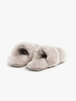 Just Sheepskin Curseur gris en peau de mouton à bout ouvert pour femme