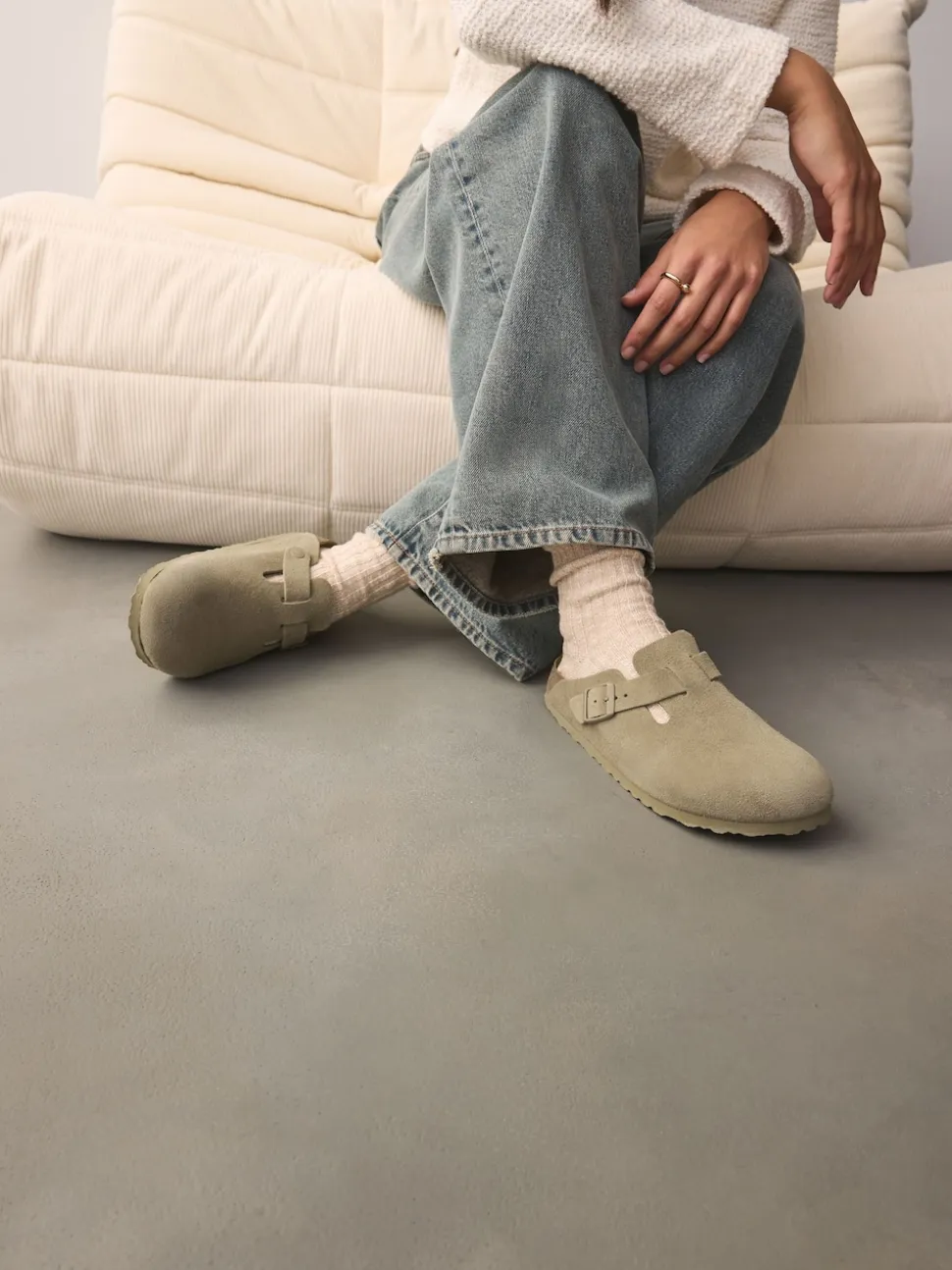kaki - Birkenstock Boston Sabots en daim