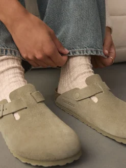 kaki - Birkenstock Boston Sabots en daim