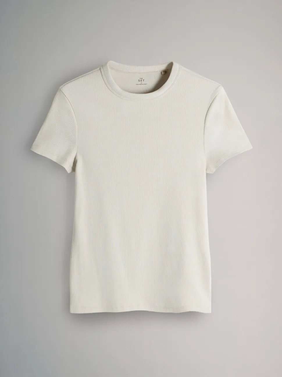 Kaki clair/pierre chaude/blanc - The Set lot de 3 t-shirts côtelés à manches courtes
