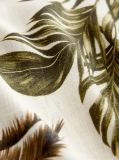 Kaki/Crème imprimé palmier - Robe bandeau froncée Mi-long en lin