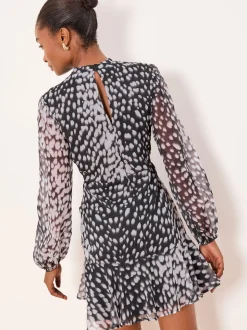 Lipsy robe courte tissée à imprimé animal taille froncée
