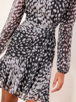 Lipsy robe courte tissée à imprimé animal taille froncée