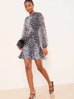 Lipsy robe courte tissée à imprimé animal taille froncée