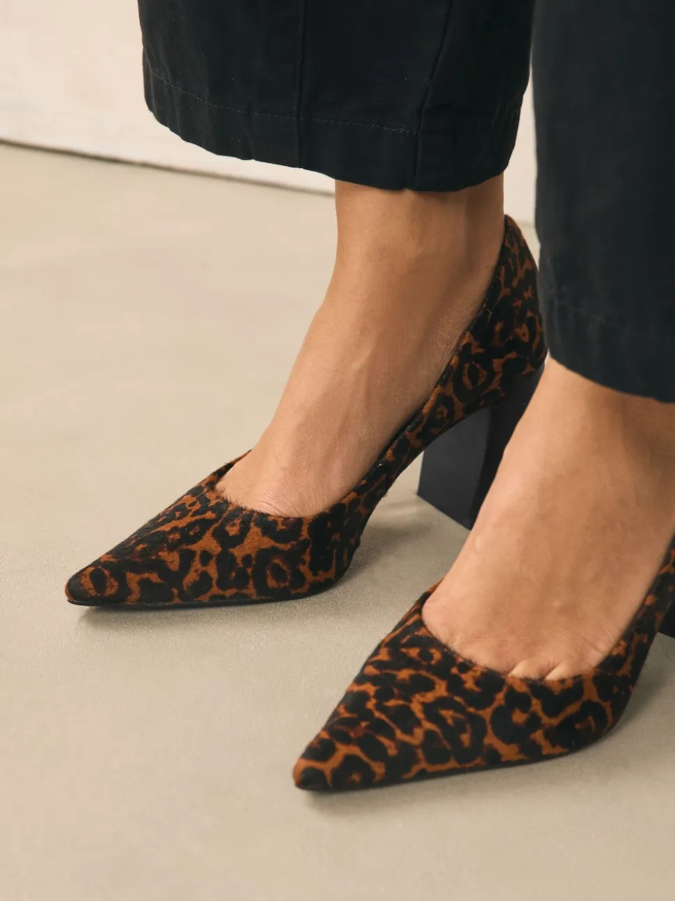 Léopard - Talons courts en cuir