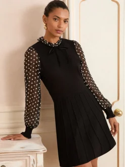 Love & Roses mini-robe en maille à manches en mousseline