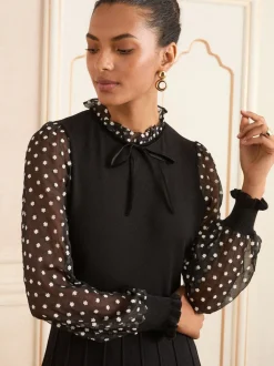 Love & Roses mini-robe en maille à manches en mousseline