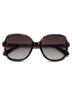 Lunettes de soleil Polaroid marron carrées ornées de bijoux