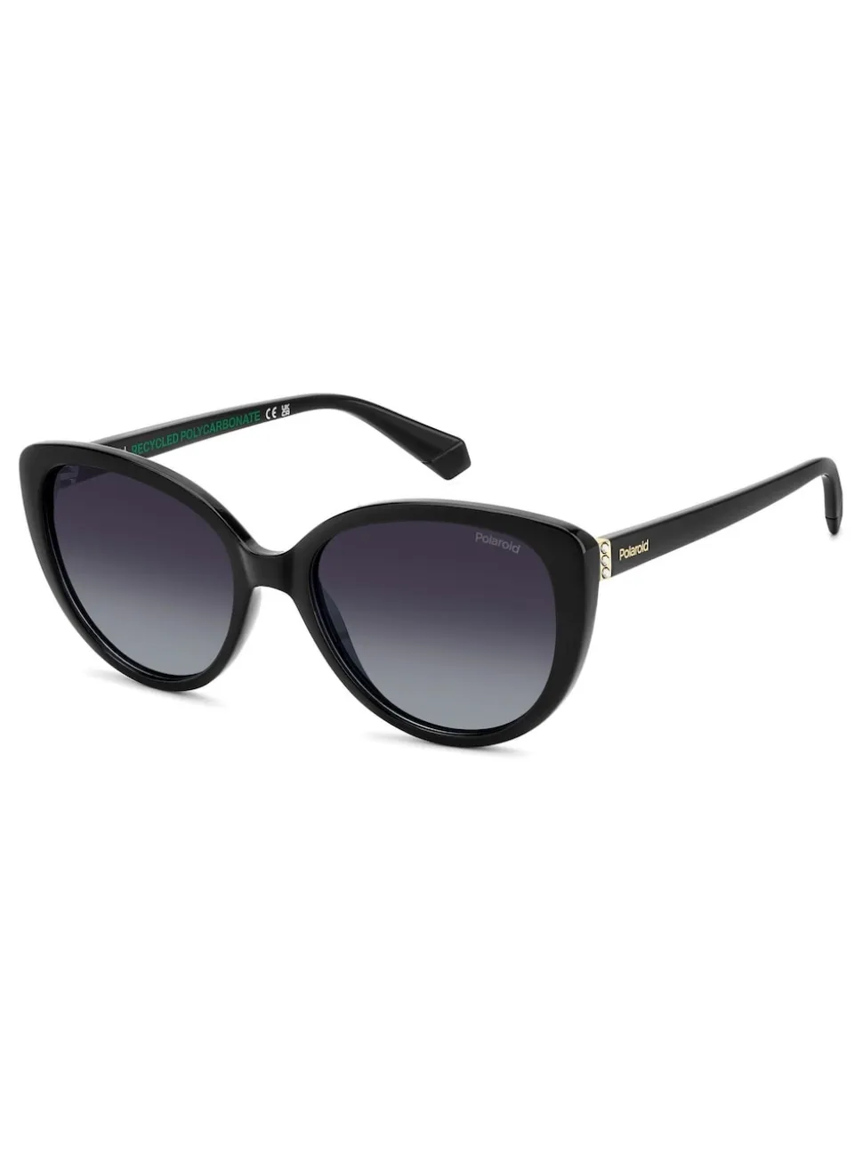 Lunettes de soleil Polaroid noires œil de chat avec ornements bijoux