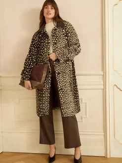 Manteau Love & Roses en fausse fourrure imprimé dalmatien avec col en similicuir