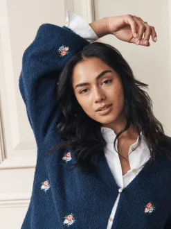 marine - Cardigan Laura Ashley Fleuri Brodé