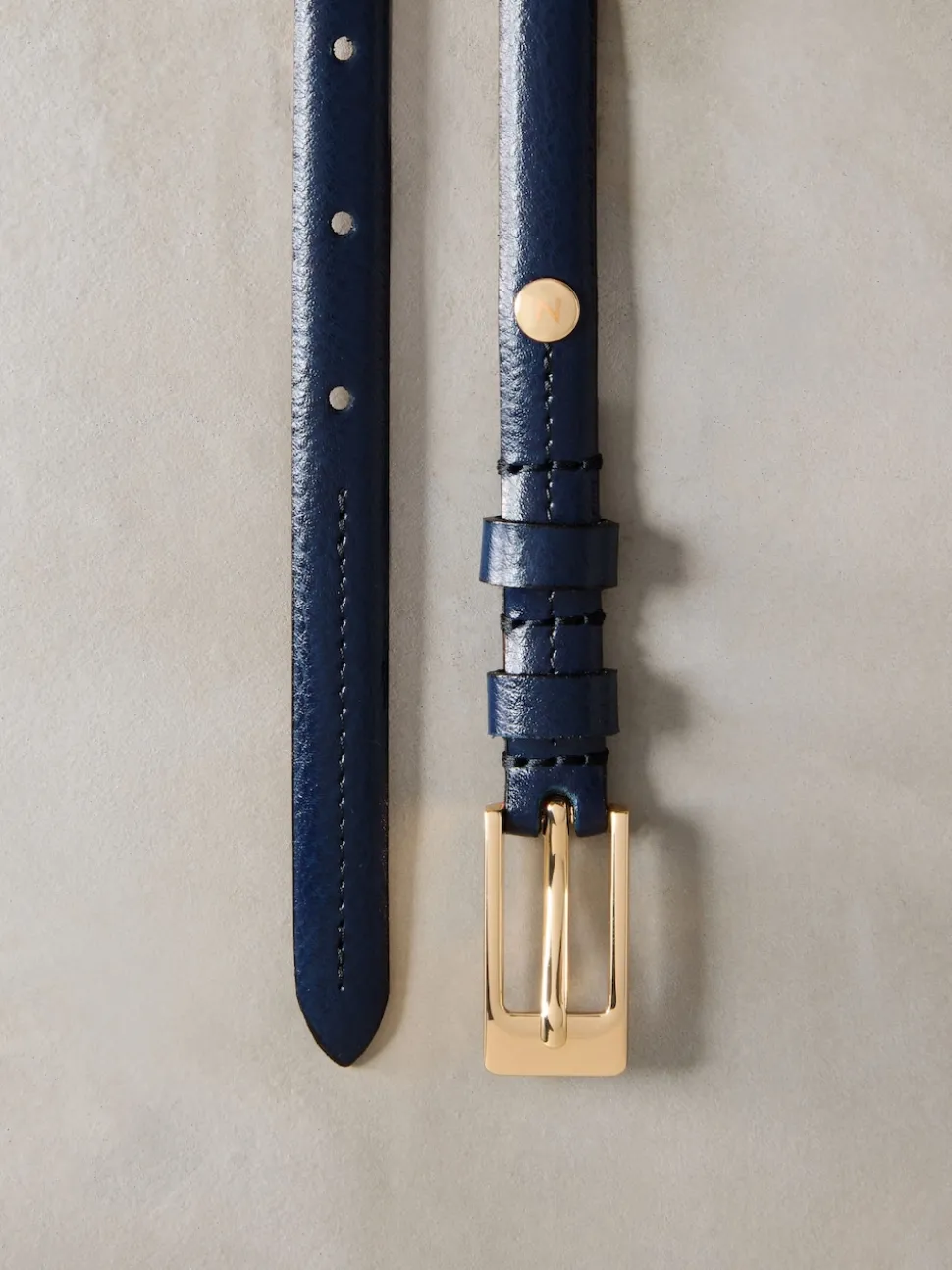 marine - Ceinture N. Premium Skinny Made In Italie en Cuir