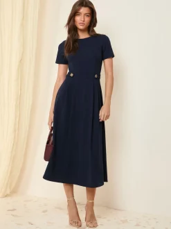marine - Friends Like These Tab Detail Manches courtes Mi-long habillé Robe