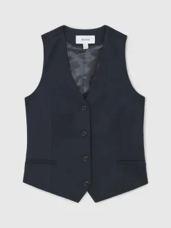 marine - Gilet Reiss Gabi en sergé à simple boutonnage
