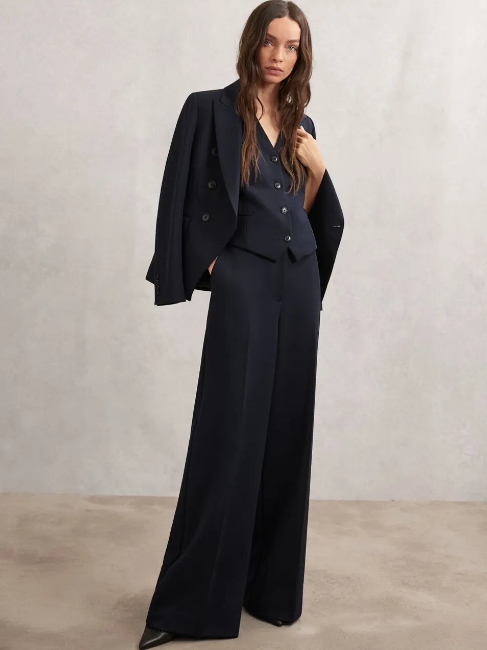 marine - Gilet Reiss Gabi en sergé à simple boutonnage