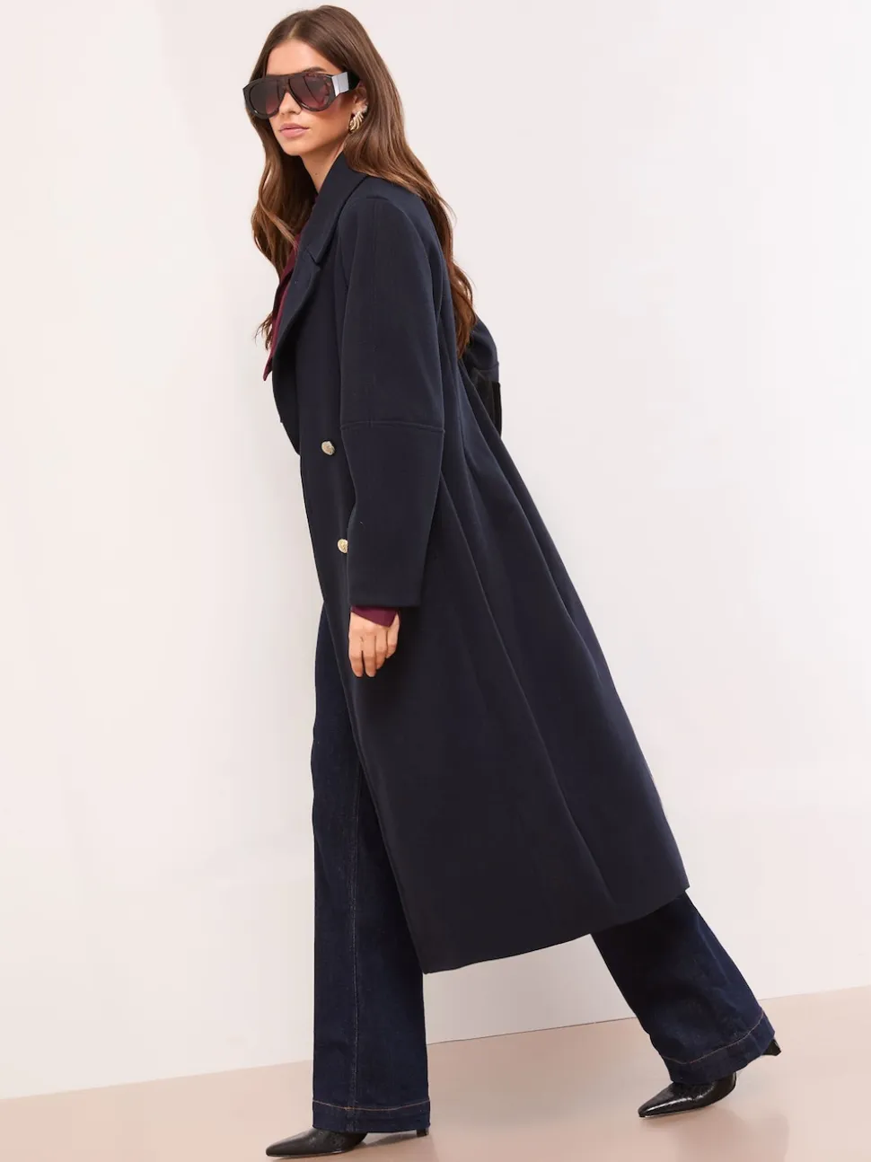 marine - Lipsy Manteau long à manches ovoides à simple boutonnage