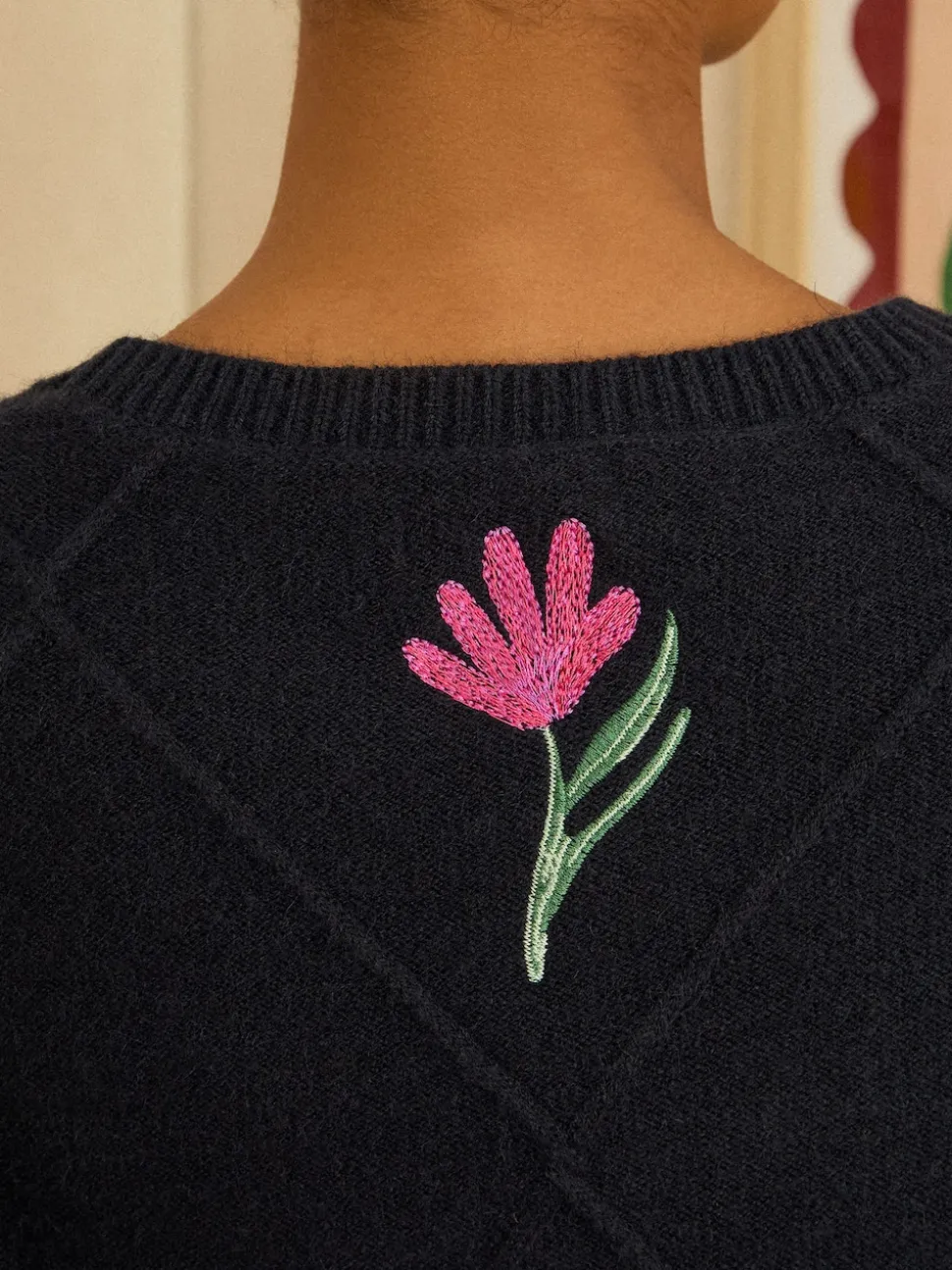 marine - Love & Roses pull en maille brodée