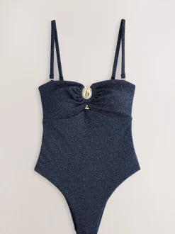 marine - Maillot de bain bandeau texturé scintillant Tummy Control