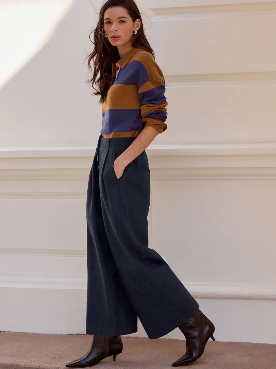 marine - N. Premium Jupes-culottes à Chevrons avec laine