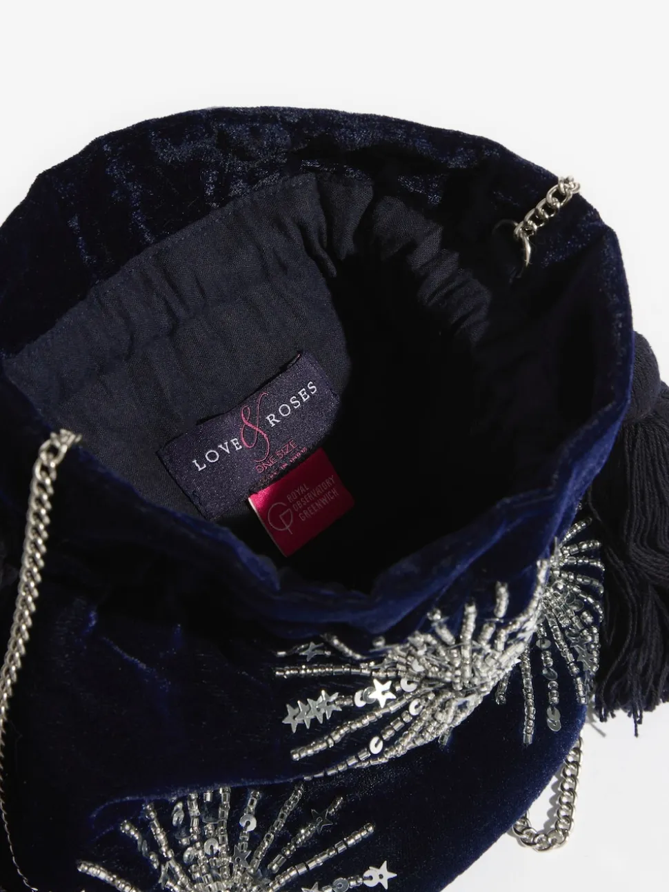 marine - Pochette Love & Roses en velours avec ornements sequins