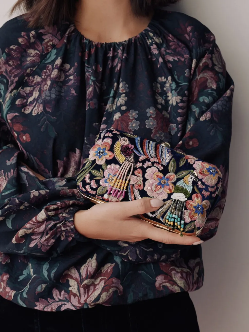 marine - Pochette oiseau avec ornements