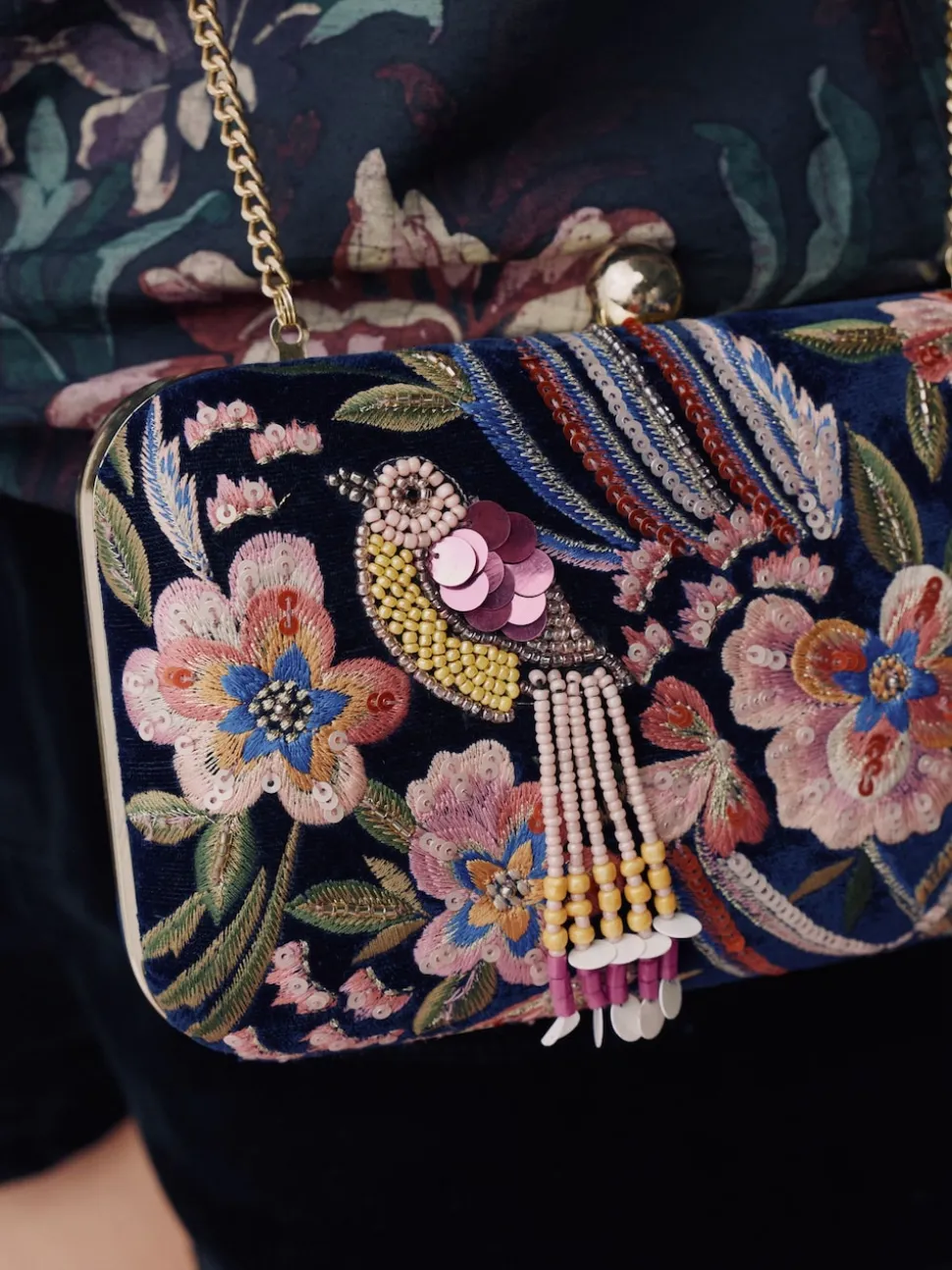 marine - Pochette oiseau avec ornements