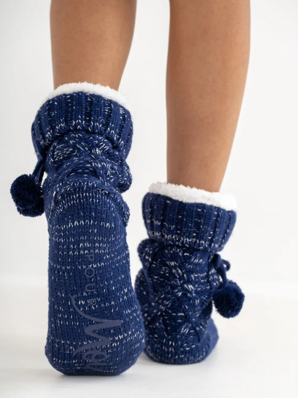 marine - Pour Moi Chaussons chaussettes confortables doublées de maille torsadée