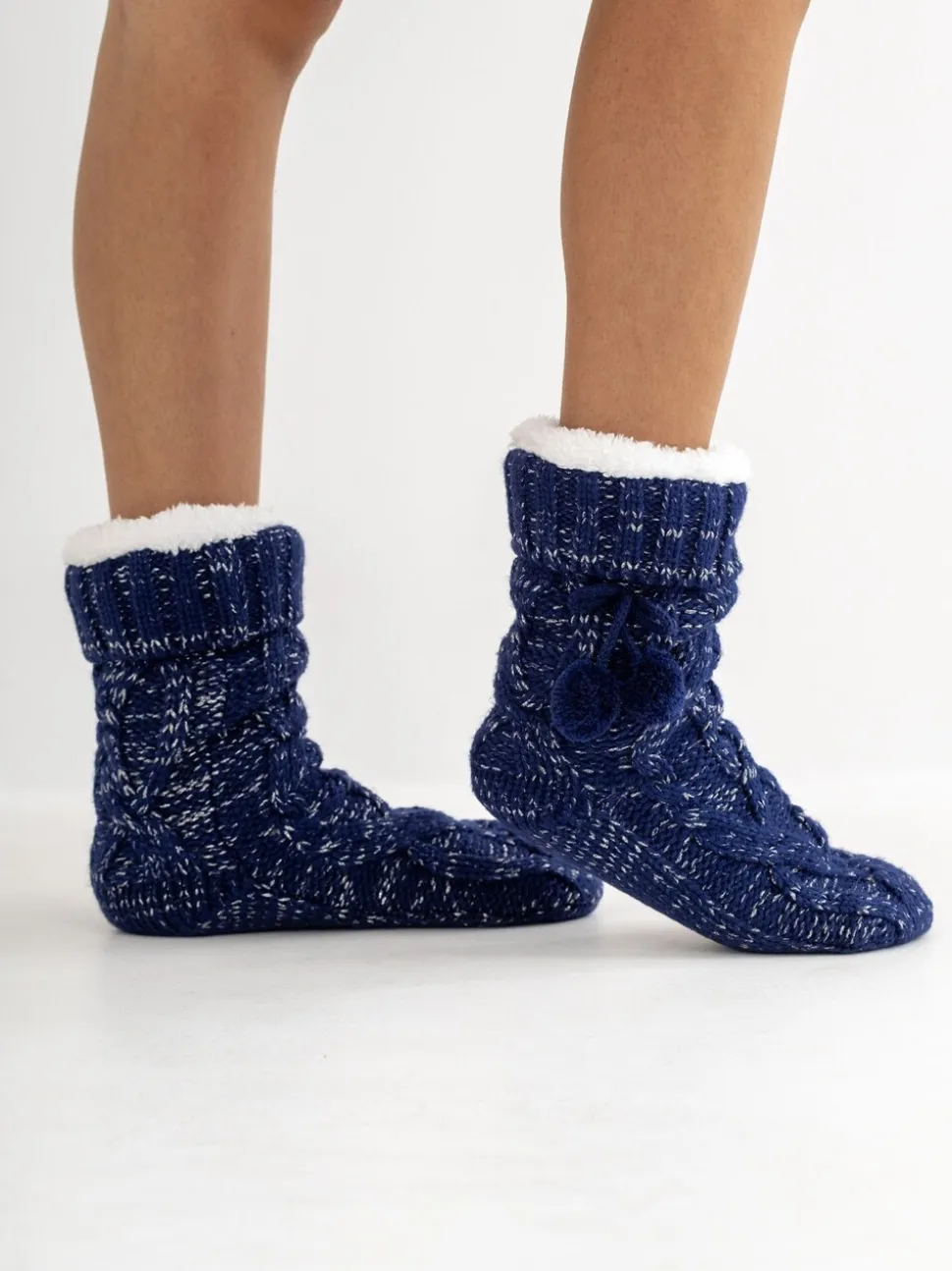 marine - Pour Moi Chaussons chaussettes confortables doublées de maille torsadée