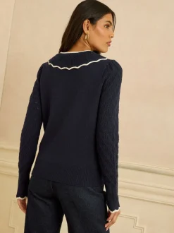marine - Pull Love & Roses col en maille