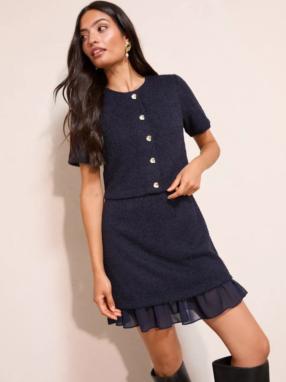 marine - Robe Friends Like These Boucle 2-en-1 à ourlet péplum
