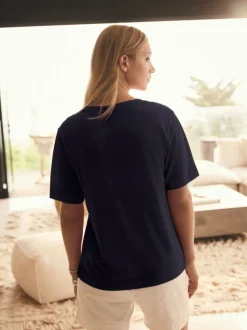 marine - T-shirt Col en V souple en coton modal